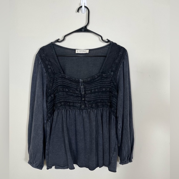Lucky Brand Embroidered Yoke Long Sleeve Peasant Top Size L - Picture 5 of 12